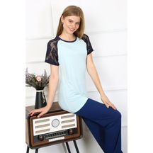 Akbeniz Kadın Kolu Dantelli Penye Pijama Takım 4148 SU YEŞİLİ
