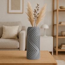 3d Baskı Vector Vazo - Geometrik Çizgili Dekoratif Vazo-gri Çok Renkli