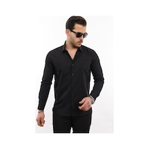 Tousus Slim Fit Uzun Kollu Kolay Ütü Nefes Alan Doku Kravatlık Dört Mevsim Siyah Erkek Gömlek Slm-5110-tss