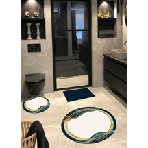 Aqua Marine Kaymaz Dökülmez Deri Taban Yuvarlak Banyo Halısı-(100X100 - 60X60 - 40X60) 3'Lü Set Çok Renkli