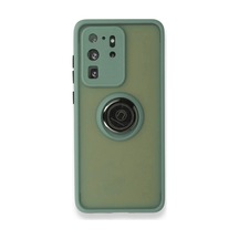 Samsung Uyumlu Galaxy S20 Ultra Uyumlu Kılıf Montreal Yüzüklü Silikon Kapak - Yeşil