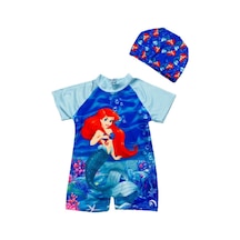 Lolliboomkids Kız Çocuk Deniz Kızı Temalı Kısa Kol Şortlu Hipster Hassas Ten Mayo Ve Bone Takımı 2 'li Set Mavi