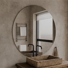 60x60 Cm Yuvarlak Banyo Aynası Modern Çerçevesiz Duvar Aynası Dekoratif Büyük Ayna Modeli Gri