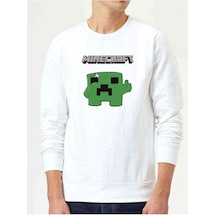 Mine Craft Baskılı Beyaz Erkek Örme Sweatshirt (528464905)