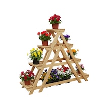 Masif Ahşap 4 Katlı Merdiven Çiçeklik - Bahçe Balkon Standı 120x120 Cm Bej