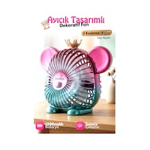Auhma Aufn16 Dekoratif Ayıcık Masaüstü Fan Pembe Şarjlı, Sessiz, 1200mah Kablosuz Mini Vantilatör