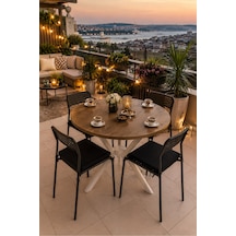 Çam 4 Kişilik Minderli Balkon Takımı, Balkon Masası, Balkon Sandalyesi, Yuvarlak Masa, Yemek Masası, Mutfak Masa Sandalye Takımı, 4 Sandalye 1 Ma Çam/beyaz-siyah