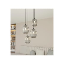 Mylights Dörtlü 4lü Modern Sarkıt Avize Füme Cam Başlık Siyah Modern Salon Oturmaodası Masaüstü Siyah