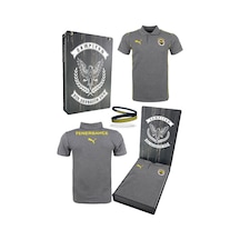 Fenerium Fenerbahçe  Lisanslı 2024/25 A Takım Polo Yaka Gri T-shirt + Bileklik Set Ahşap Kutulu Gri - Sarı