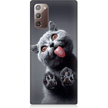 Samsung Galaxy Note 20 Uyumlu Sevimli Boz Kedi Dili Desenli Silikon Kılıf