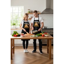Kadın Unisex Mutfak Aşçı Önlüğü Pizza Temalı Vintage Baskı Rahat Siyah