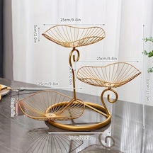 Maxaccess 3 Katlı Zarif Demir Meyve Sepeti Altlığı, Çok Katlı Dekoratif Sunum Tepsisi Altın Altın
