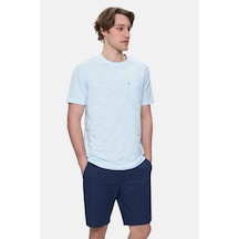 Ucla Caleb Gök Mavi Bisiklet Yaka Cepli Standard Fit Erkek Tshirt Gök Mavi