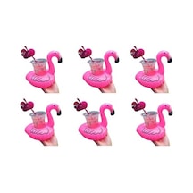 Flamingo Temalı Şişme Havuz Bardak Tutucu, 6 Adet Set