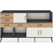 Arges Konsol 2 Raflı 5 Çekmeceli 3 Kapaklı 176x30x99 Antrasit-aytaşı/çam Aytası/atlas Çam - Antrasıt
