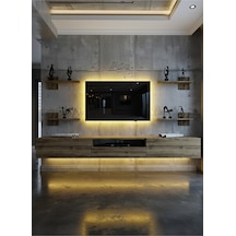 Resital Duvara Monte Ledli 270 Cm Tv Ünitesi Duvar Raflı - Ll6042 Ceviz