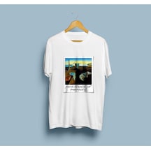 Oversize Belleğin Azmi Tablosu Salvador Dali Tasarım Unisex T-shirt Beyaz