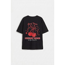 Siyah Oversize Kısa Kollu Baskılı Kız Çocuk T-shirt - 75176