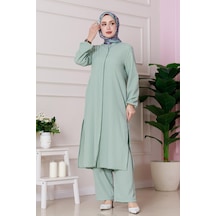 Sevitli Yırtmaç Detaylı Tunik Pantolon Takım-mint Yeşili-4862