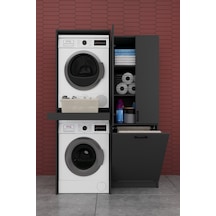 Çamaşır Makinesi Banyo Dolabı Takımı Sepetli %100 Mdf Çekmeceli Çok Amaçlı Kurutma Dolabı Bt01 Antrasit