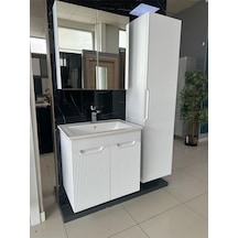Noce Aynalı Cnc İşlemeli Membran Kapaklı Banyo Dolabı 65 CM Beyaz