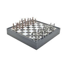 Gifthome Orta Boy Metal Yunan Mitolojisi Satranç Tk. Antik Ve Mermer Desenli Sandıklı Mdf Tahtası 36x36 Cm.