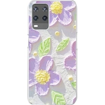 Oppo A54 Uyumlu Mor Papatyalar Sulu Boya Baskılı Silikon Kılıf Renkli