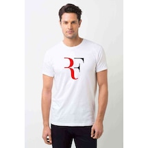 Roger Federer Rf Baskılı Beyaz Erkek Tshirt