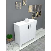 %100 Mdf 2 Kapaklı Küp Üstü Beyaz Ayakkabılık Beyaz