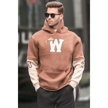 Madmext Kahverengi Nakışlı Kapüşonlu Sweatshirt 6141-kahverengi Kahverengi
