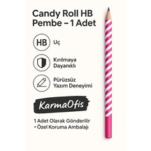 Candy Roll Hb Pembe Kurşun Kalem 1 Adet Şerit Desenli Hb Uç Pembe