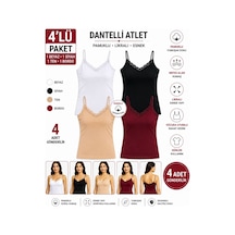 Comfort Secret Kadın 4 Lü Paket Dantelli Atlet İp Askılı Pamuklu Likralı Basic Atlet Beyaz Siyah Ten Bordo Bordo Siyah Beyaz Ten