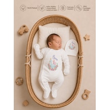 Pia Baby İsimli Kız Bebek Tulum %100 Pamuk İsme Özel Organik Baskılı Bebek Tulumu 2034tyx Ekru