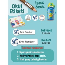 Okul Etiketi Kalem Defter Etiketi Mavi Balina Temalı Özel İsim Yazılabilen Etiket - 252adet