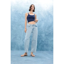Defacto Barrel Fit Normal Bel Bilek Boy Jean Yıkamalı Pantolon F6102ax25aunm39 Mavi