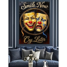 Ahşap Tablo Ağlayan Gülen Tiyatro Maskesi