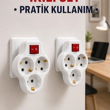 Kablosuz 3 Lü Priz Çoklayıcı Açma Kapama Anahtarlı Duvar Tipi 2 Adet Set Diğer