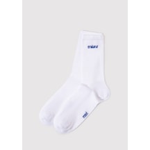Mavi - Miav Baskılı Beyaz Soket Çorap 0911440-620 Beyaz