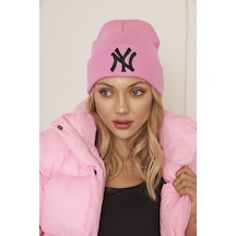 Eke Tekstil Pembe Unısex Ny Nakış Detaylı Yumuşak Dokulu Triko Bere Pembe
