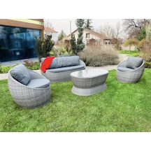 Monalin Home Garden Dubaı 5 Kişilik Ekstra Lüks Rattan El Örgü Oturma Grubu Minderli & Camlı & Masalı Oturma Grubu Gri