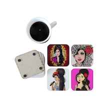 Amy Winehouse Dekoratif Ahşap Bardak Altlığı Seti 0107 Çok Renkli