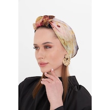 Hürrem Bone Gold Pratik Hazır Geçmeli Tesettür Bone Kesik Elyaf Retro Desenli 2409 03 Gold Sarı