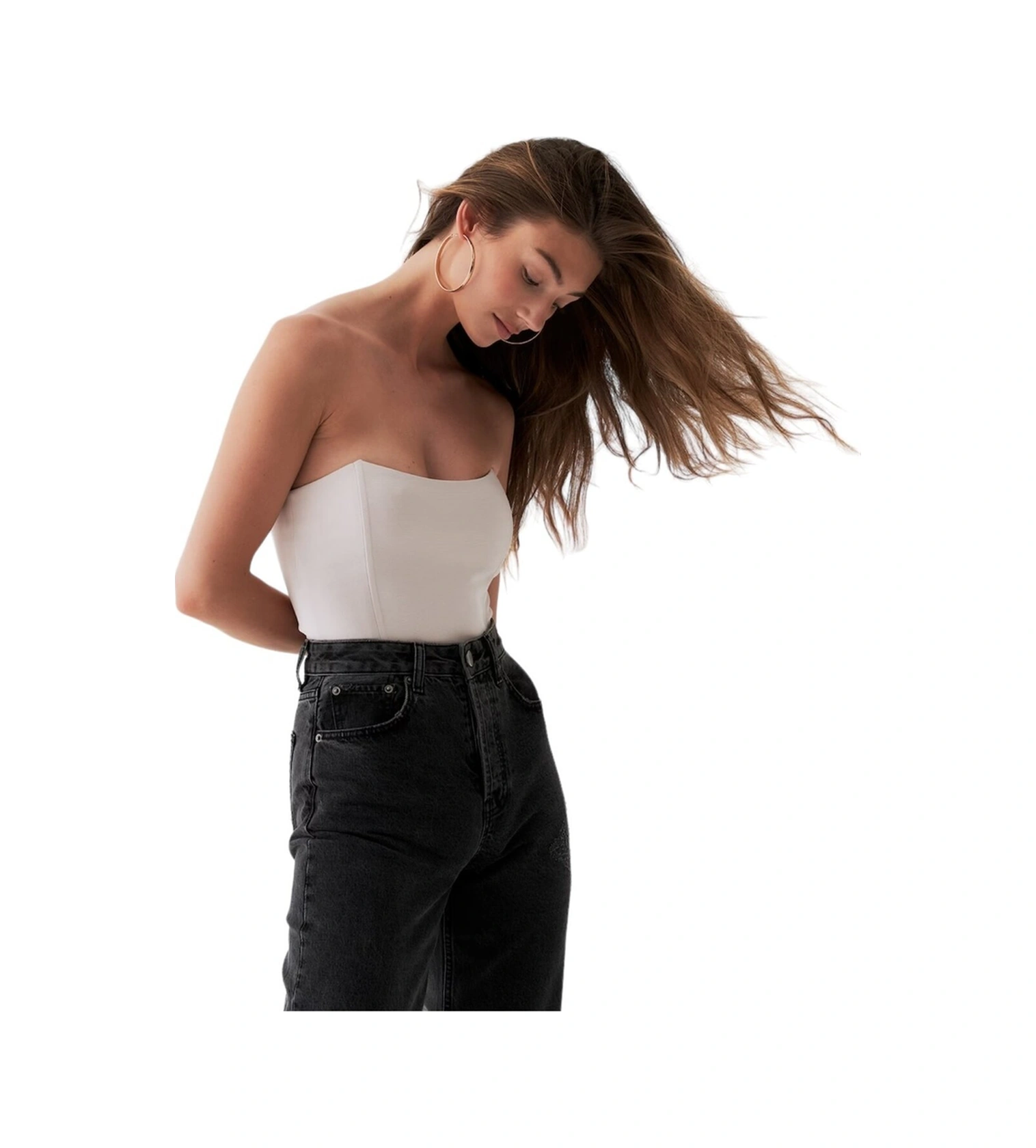 Mamayaga Kadın Straplez Korse Etkili Spor Şık Croptop Büstiyer Ekru