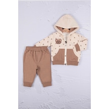 Babydonat Persona Bear Nakışlı Pamuk 3'li Erkek Bebek Takım Krem