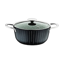 Colonna -3118 - 2 Parça, Cam Kapaklı, 24x11 Cm, 4,0 Litre, Bio Granit, Derin Tencere, Siyah Gövde Siyah