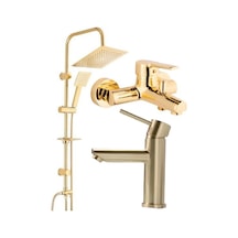 Kare Gold Robot Duş Sistemi Banyo Bataryası Ve Kartal Lavabo Bataryası Musluğu 3 Lü Set Diğer