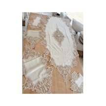 Salon Takımı Çeyizlik Krem Runner Set 5 Parça Kadife Masa Örtüsü Runneri Eva Bzckh1952 Çok Renkli