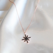 Siyah Zirkon Taşlı Rose Gold Kaplama Gümüş Kolye Gümüş