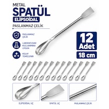 Metal Spatül - Elipsoidal 18 Cm - Paslanmaz Çelik Spatula- 12 Adet