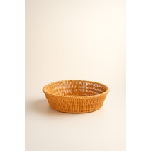 Yuvarlak Örgü Hasır Ekmek & Servis Sepeti 25 Cm Bej